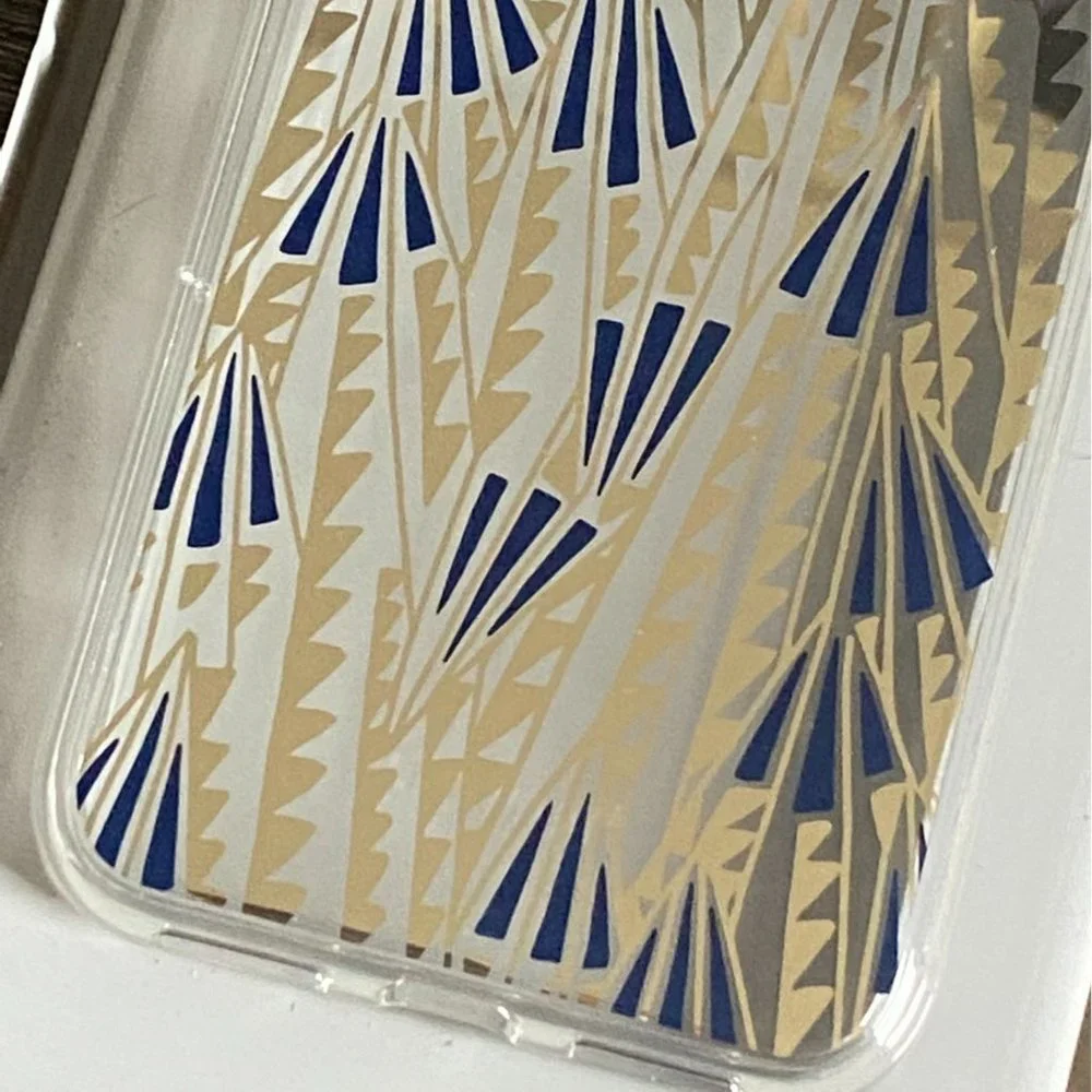 Heyday iPhone XS MAX Art Deco Hard Shell Phone Case-Gold/Blue-NEW